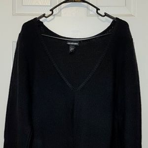 Lane Bryant Black Long Sleeve V-neck Knitted Cotton Pull-on Sweater, Size 22/24